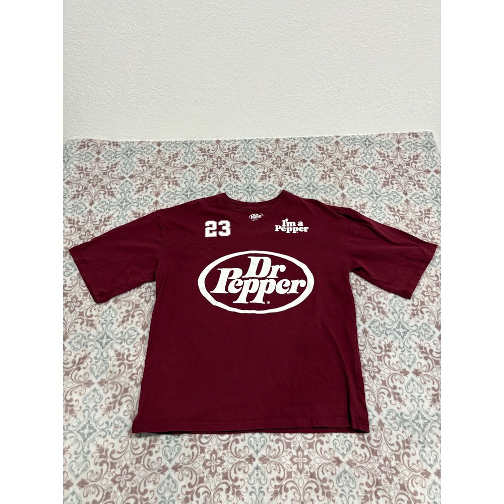 Dr Pepper Jersey Style Graphic T-Shirt Maroon Mens Medium 23 I'm a Pepper Logo